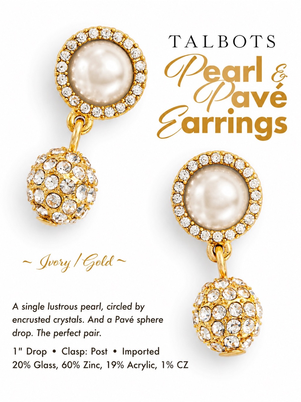 Talbots Pearl & Pavé Earrings